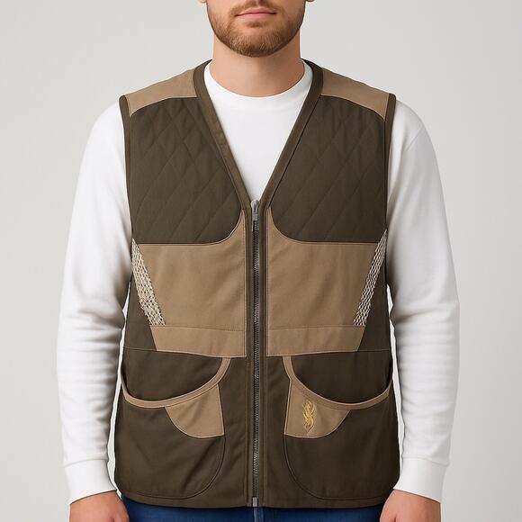 Browning Mens Shooting Hunting Vest XL Brown Tan Reactor Recoil Pad Clay Pockets - Picture 1 of 16